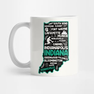 Evansville Indiana cute map Indianapolis, Fort Wayne, Evansville, Carmel, South Bend, Fishers, Bloomington, Hammond, Gary, Lafayette Mug